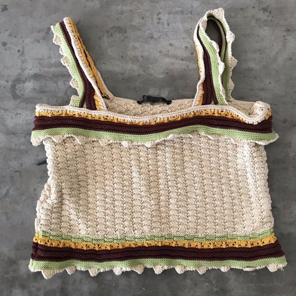 Marc New York Top Large Crochet Hippie Retro 70s Brown Cream Festival Beach Y2K